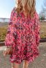 Rose Abstract Printed Tassel Tied Neck Long Sleeve Ruffled Mini Dress