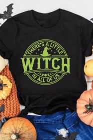 Black WITCH Crew Neck Halloween Graphic T Shirt (size: (US 8-10)M)