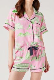 Pink Piping Detail Drawstring Shorts Pajama Set (size: (US 4-6)S)
