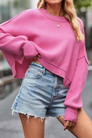 Hot Pink Exposed Seam Oversized Cropped Sweater (size: (US 4-6)S)