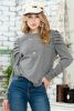 Gray Plain Buttoned Puff Long Sleeve Sheath Top