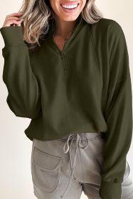 Jungle Green Zipper Collared Drop Shoulder Plain Sweatshirt (size: (US 4-6)S)