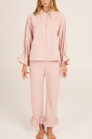 Red Stripe Rustic Flared & Long Sleeve Top And Pants Pajamas Set (size: (US 4-6)S)