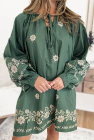 Mist Green Boho Floral V Neck Mini Dress (size: (US 4-6)S)