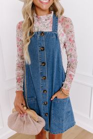 Dusk Blue Wide Strap Button Front Pocketed Denim Short Dress (size: (US 4-6)S)