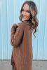 Coffee Waffle Patchwork Fringe Hem High Low Loose Top