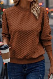 Chestnut Solid Color Textured Raglan Sleeve Pullover Sweatshirt (size: (US 4-6)S)