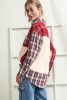 Red Plaid Color Block Pocket Patchwork Corduroy Shacket