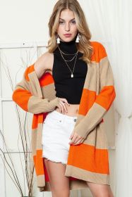 Orange Colorblock Ribbed Knit Open Front Cardigan (size: (US 12-14)L)