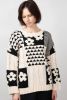 Apricot Square Floral Casual Loose Crew Neck Pullover Knit Sweater
