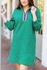 Sea Green Jacquard Textured Quarter Zipper Mini Dress