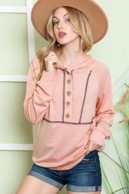 Pink Solid Color Exposed Seam Henley Pullover Hoodie (size: (US 4-6)S)