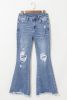 Dusk Blue High Rise Ripped Distressed Hem Flared Jeans