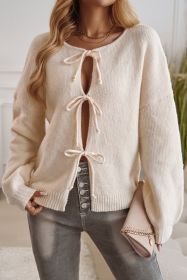 Apricot Casual Loose Cardigan Tie Solid Color Sweater (size: (US 4-6)S)