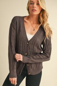 Dark Khaki Hollow Knit Drop Shoulder Cardigan (size: (US 12-14)L)