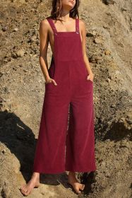 Red Corduroy Side Pockets Wide Leg Overall (size: (US 4-6)S)