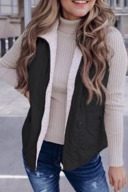 Black Zip Up Fleece Lined Quilted Vest Coat (size: (US 8-10)M)
