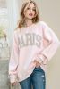 Pink PARIS Letter Print Drop Shoulder Oversized Sweatshirt