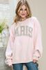 Pink PARIS Letter Print Drop Shoulder Oversized Sweatshirt