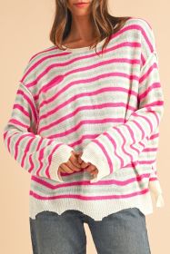 Rose Stripe Distressed Pocket Drop Sleeve Sweater (size: (US 8-10)M)