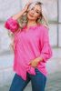Hot Pink Dot Embossed High Low Hem Button Down Blouse