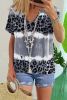 Gray Tie Dye Leopard Print V Neck T Shirt
