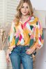 Multicolor Abstract Print 3/4 Sleeve Babydoll Blouse