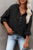 Black Button Front Pullover Hooded Sweatshirt