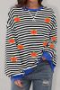 Black Stripe Glitter Halloween Pumpkin Print Oversized Sweatshirt