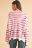 Rose Stripe Distressed Pocket Drop Sleeve Sweater