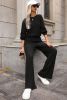 Black Solid Ribbed Knit Keyhole Back High Waist Jumpsuit