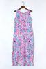 Purple Fluorescent Printed Round Neck	 Sleeveless Maxi Dress