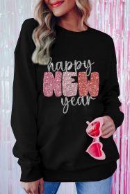 Black Happy New Year Graphic Sweatshirt (size: (US 12-14)L)