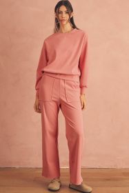 Blossom Ribbed Drop Shoulder Sweatshirt Pocketed Pants Set (size: (US 8-10)M)