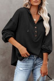 Black Button Front Pullover Hooded Sweatshirt (size: (US 12-14)L)