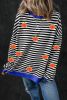 Black Stripe Glitter Halloween Pumpkin Print Oversized Sweatshirt