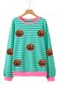 Sky Blue Stripe Funny Halloween Pumpkin Pattern Oversize Sweatshirt