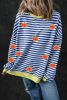 Blue Stripe Glitter Halloween Pumpkin Print Oversized Sweatshirt