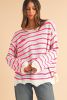 Rose Stripe Distressed Pocket Drop Sleeve Sweater