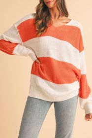 Orange Colorblock V Neck Side Slits Sweater (size: (US 8-10)M)