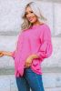 Hot Pink Dot Embossed High Low Hem Button Down Blouse