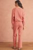 Blossom Ribbed Drop Shoulder Sweatshirt Pocketed Pants Set