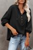 Black Button Front Pullover Hooded Sweatshirt