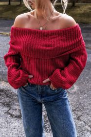 Racing Red Off Shoulder Ribbed Knit Sweater (size: (US 8-10)M)