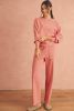 Blossom Ribbed Drop Shoulder Sweatshirt Pocketed Pants Set
