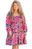 Rose Flower Print Smocked Square Neck Plus Size Dress