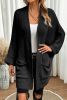 Black Batwing Sleeve Pocket Oversized Cable Knit Cardigan