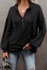 Black Button Front Pullover Hooded Sweatshirt