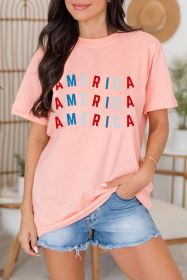 Pink 4th July AMERICA Graphic Crewneck T Shirt (size: (US 18-20)2XL)
