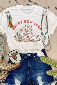 White HAPPY NEW YEAR Letter Graphic Crewneck Tee (size: (US 18-20)2XL)
